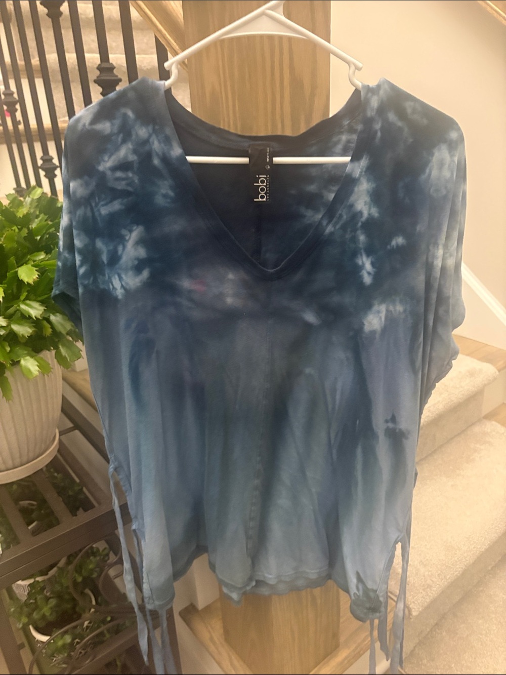 bobi Blue Tie-Dye V-Neck Tunic with Side Ties